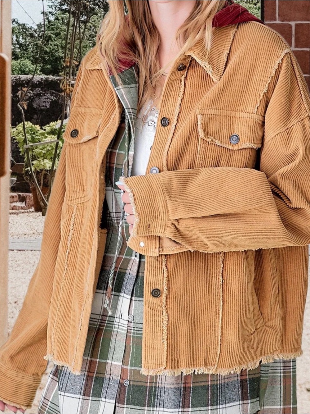 NWT La Miel Washed Corduroy Distressed Hem Shacket